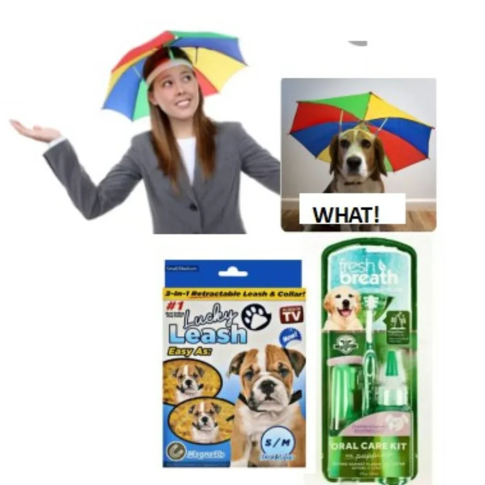 1 New Umbrella Hat + 1 New Breath Pups Kit + 1 New Lucky Leash S/M Dogs